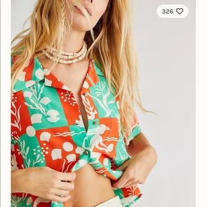 Free People Silk Button Down Top